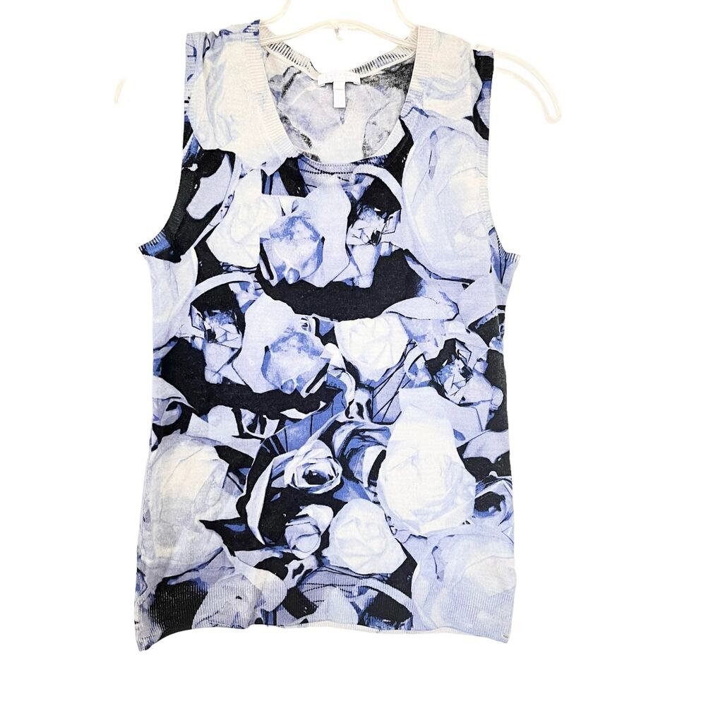 Escada Sport Ocean Abstract Floral Wool Sleeveless Scoop Neck Sweater Size S